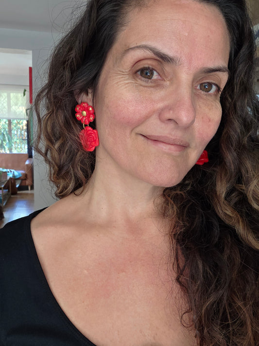 Aros 2 piezas rojo y lustre de oro L