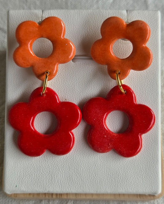Aros rojo naranja 2 piezas flor L