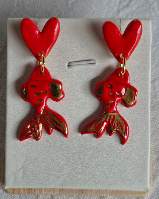Aros pez koi rojos y lustre de oro