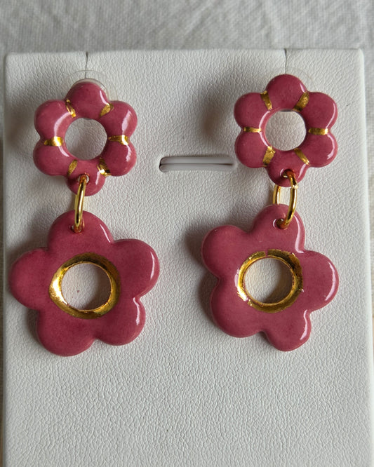 Aros magenta M 2 piezas con lustre de oro