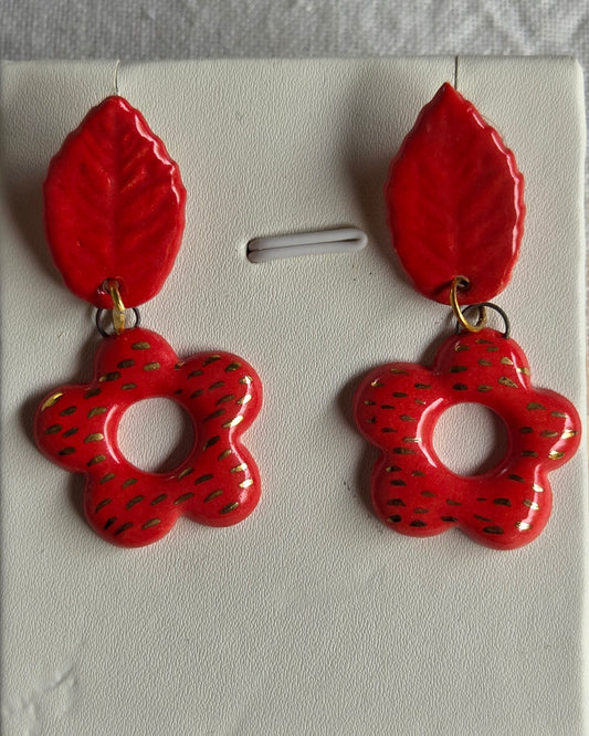 Aros rojos M 2 piezas con lustre de oro