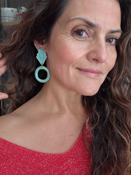 Aros 2 piezas turquesa y lustre de oro L
