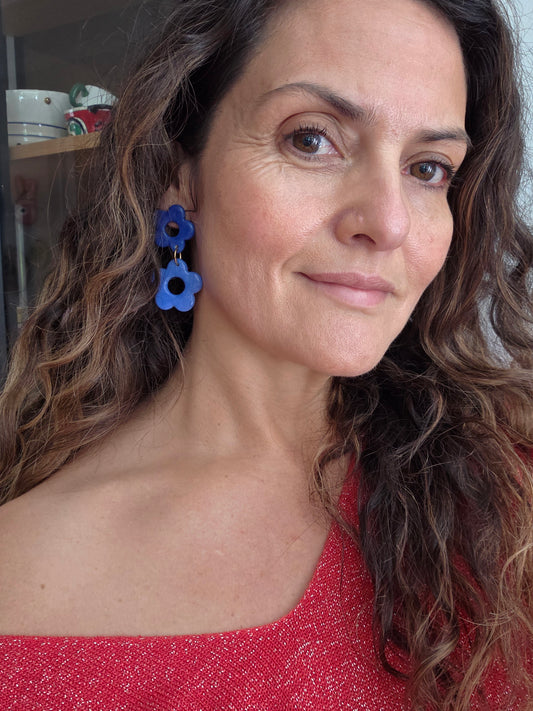 Aros azules 2 piezas flor L
