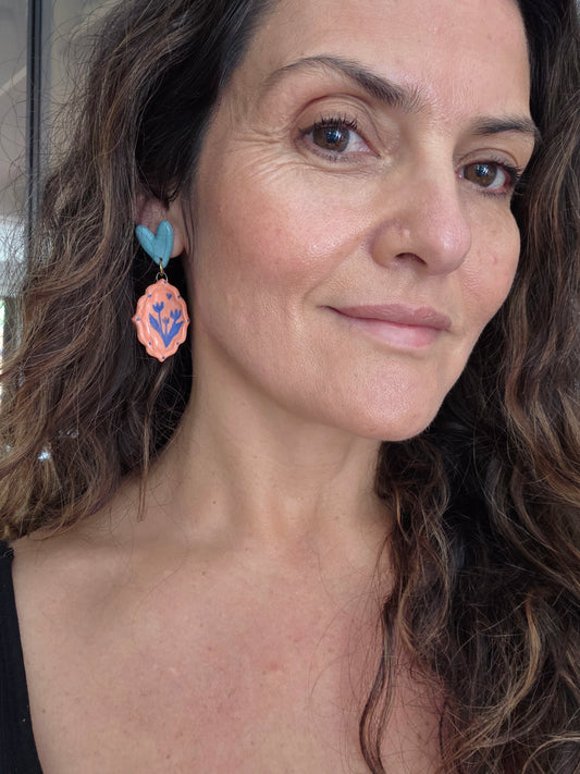 Aros 2 piezas ilustradas coral turquesa M