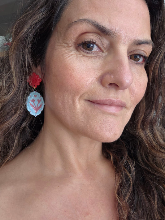 Aros 2 piezas ilustradas celeste rojo M