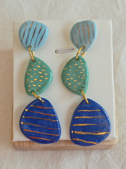 Aros 3 piezas azul y lustre de oro L