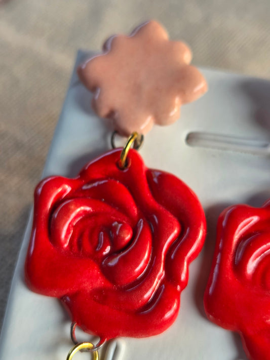 Aros rosas rojas 3 piezas perla L