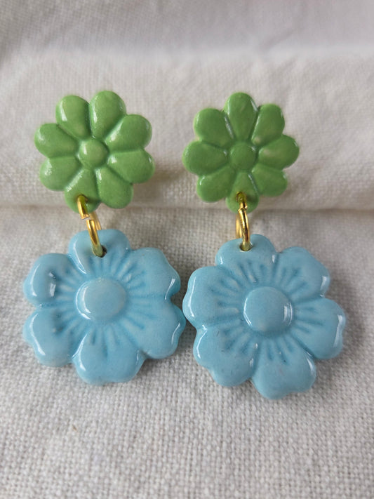 Aros flor 2 piezas celeste/verde M