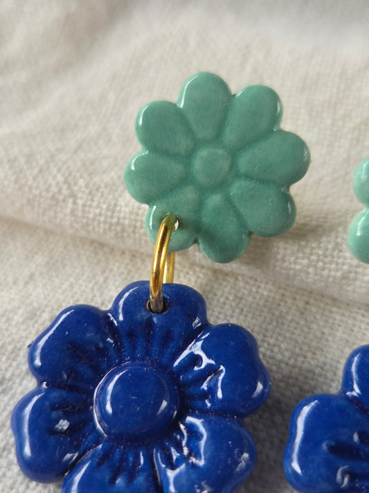 Aros flor 2 piezas azul M