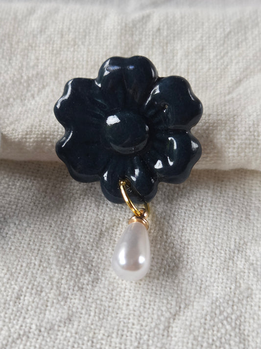 Flor azul marino y perla 1 pieza
