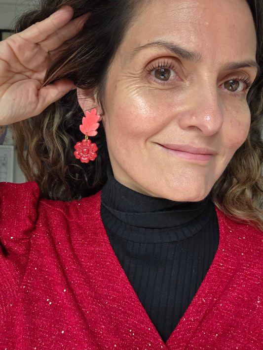 Aros flor 2 piezas rojos M