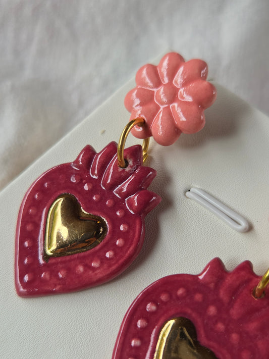 Sagrado corazón magenta/rosa y oro L