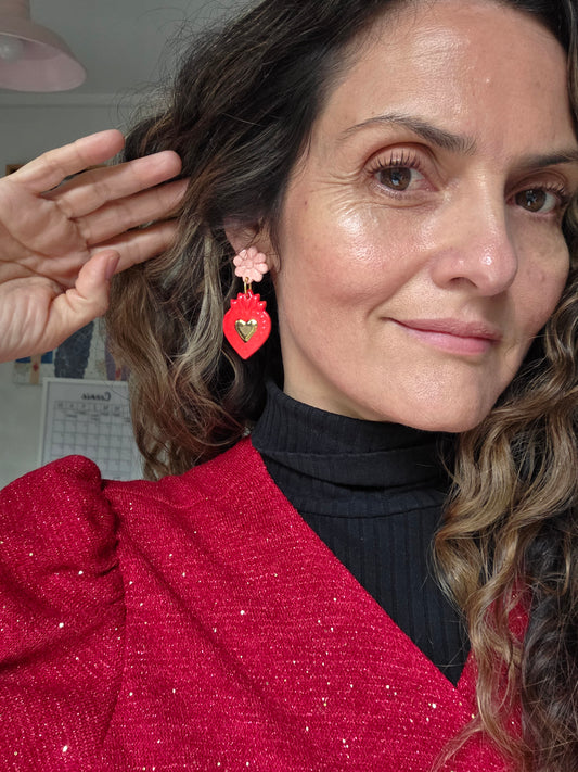 Sagrado corazón rojo/rosado y oro L