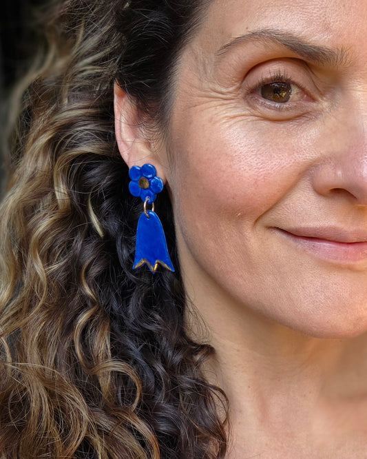 Aros copihues azules + lustre de oro L