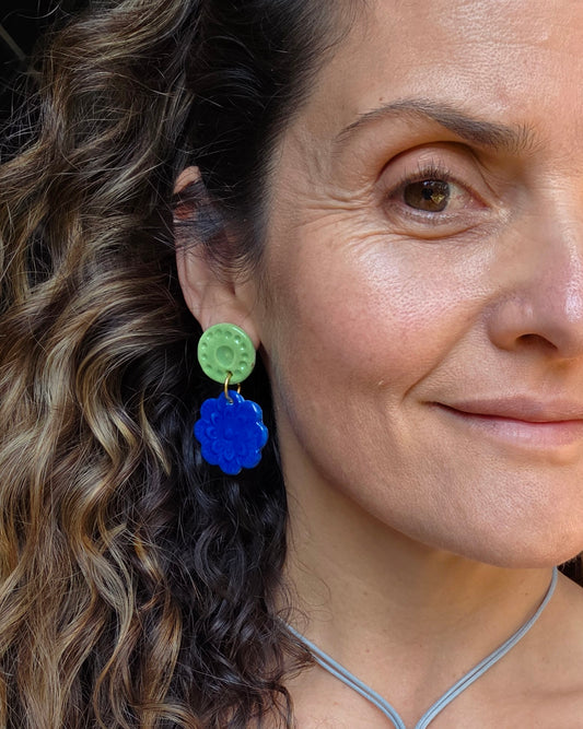 Aros textura 2 piezas azul verde M