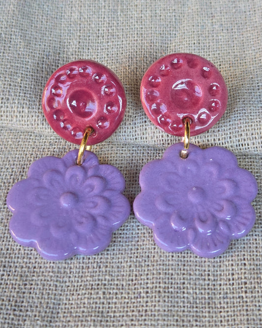 Aros textura 2 piezas burdeo morado M