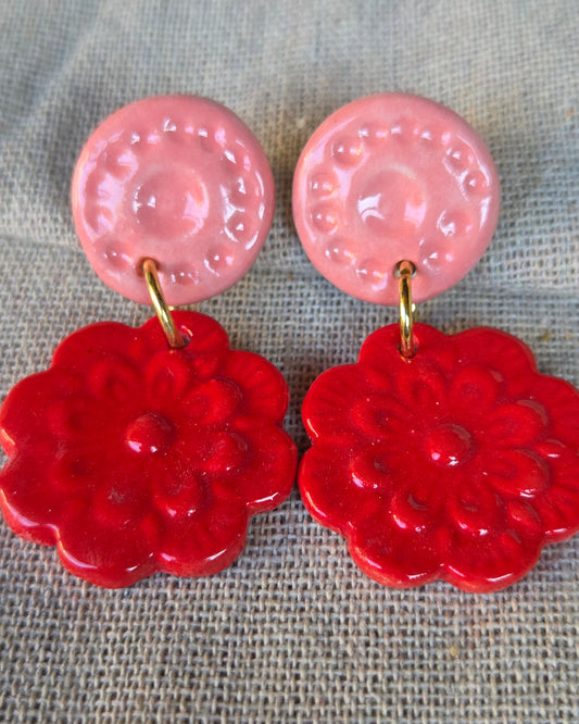 Aros textura 2 piezas rojo rosa M