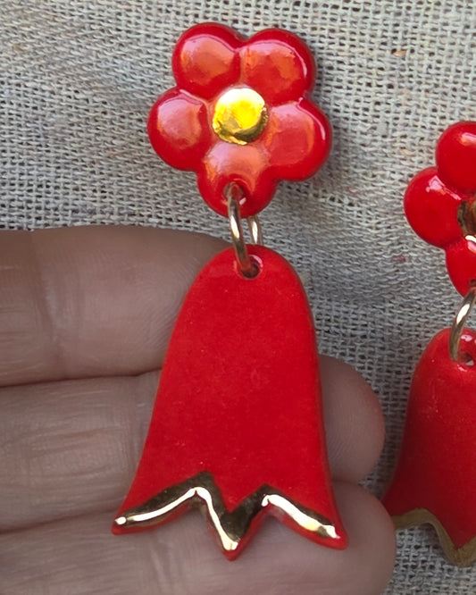 Aros copihues rojo + lustre de oro L