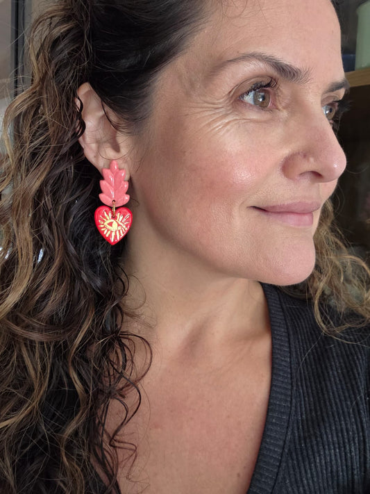 Aros magenta y rojo M 2 piezas espiga