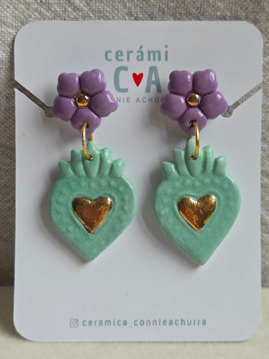 Aros sagrado corazón turquesa y morado