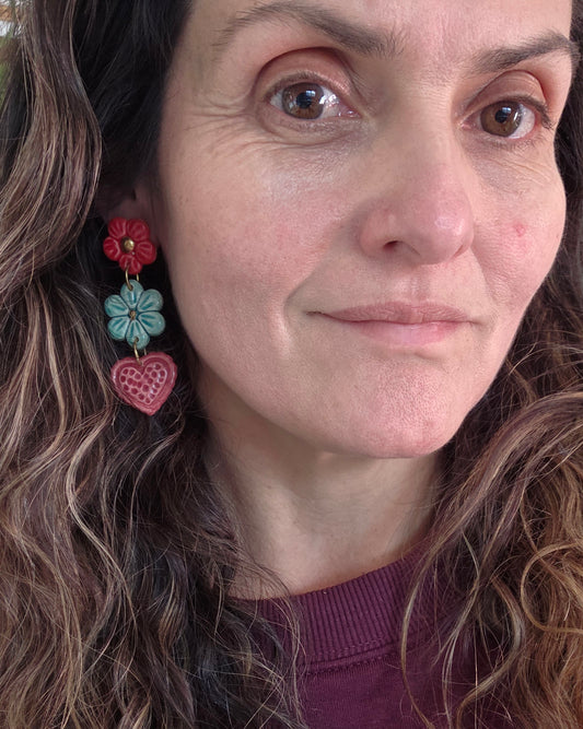 Aros 3 piezas corazón XL rojo burdeo- julio