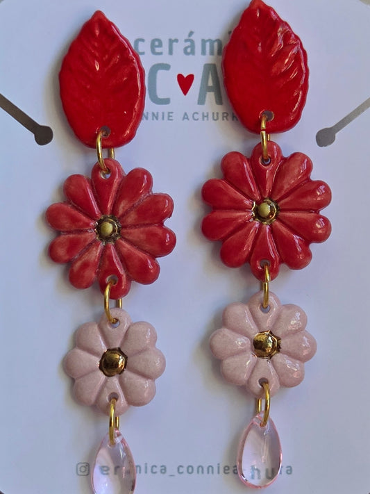 Aros 4 piezas degradé rojos con oro