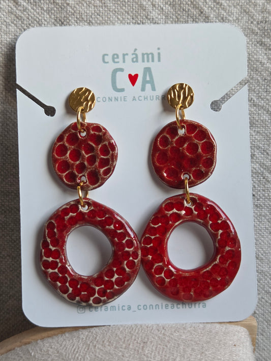 Aros círculos L panal rojo italiano con gancho dorado