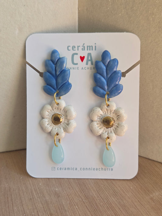Aros espiga blanco y azul con oro