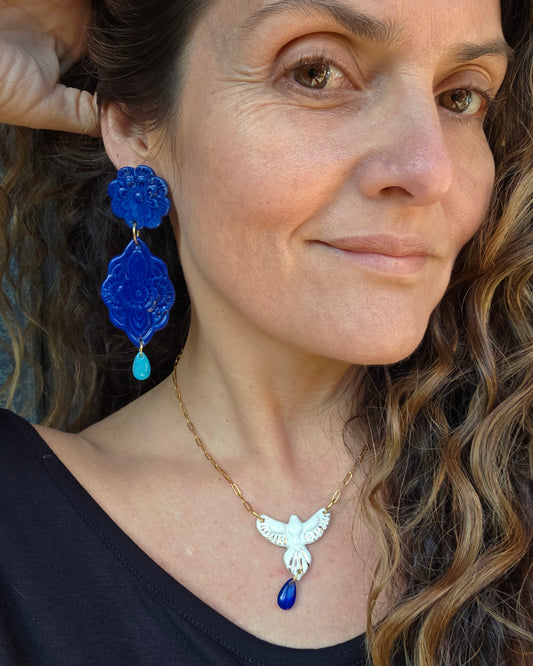 Aros 2 piezas + lagrimita XL azul