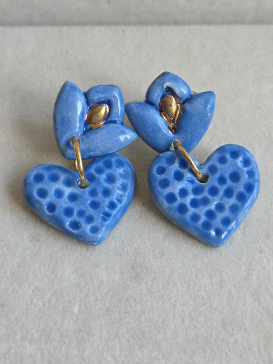Aros cuore panal azul con oro