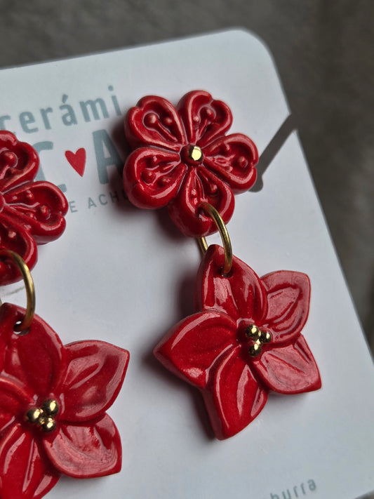 Aros 2 piezas flores 1 color con oro