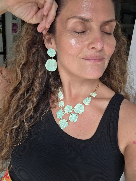 Collar ROSALÍA 10 piezas en esmalte turquesa agua brillante