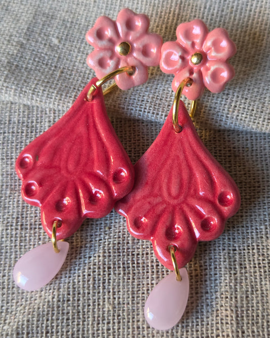 Aros 3 piezas fuccia, oro y lagrimita L