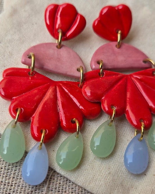 Aros rojos XL 3 piezas + lagrimitas