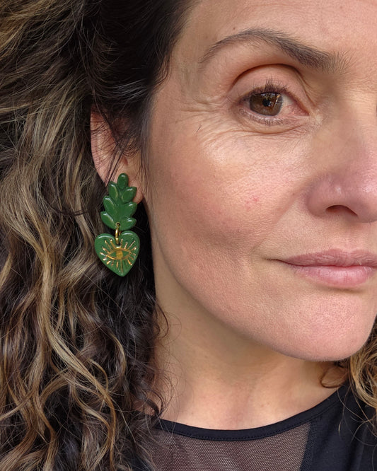 Aros corazón rayos 2 piezas verde botella L