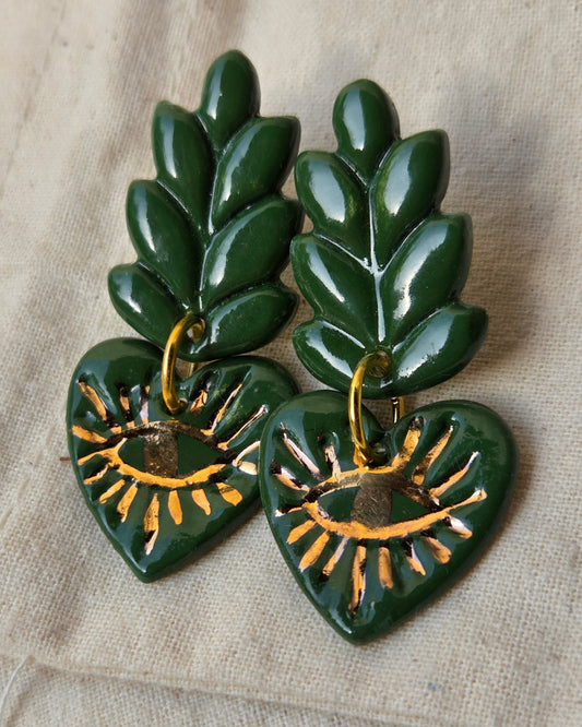 Aros corazón rayos 2 piezas verde botella L