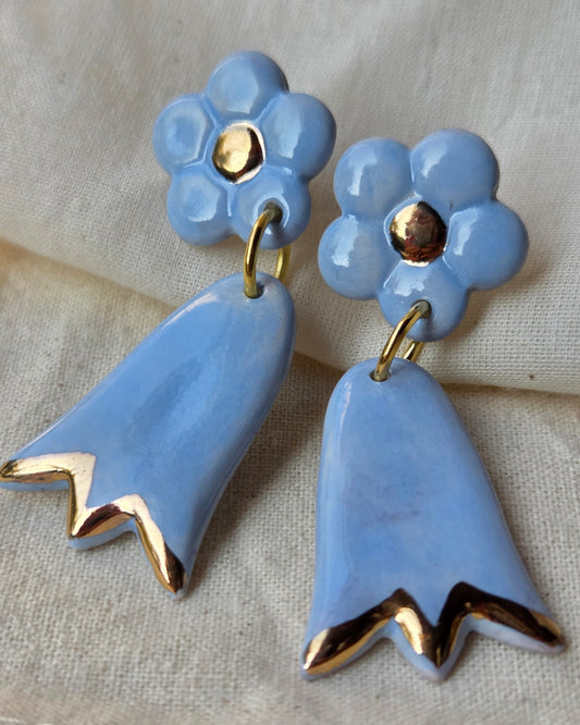 Aros copihues celeste agua + lustre de oro L