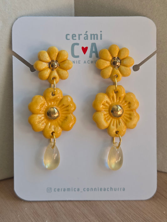 Aros flores amarillas con oro