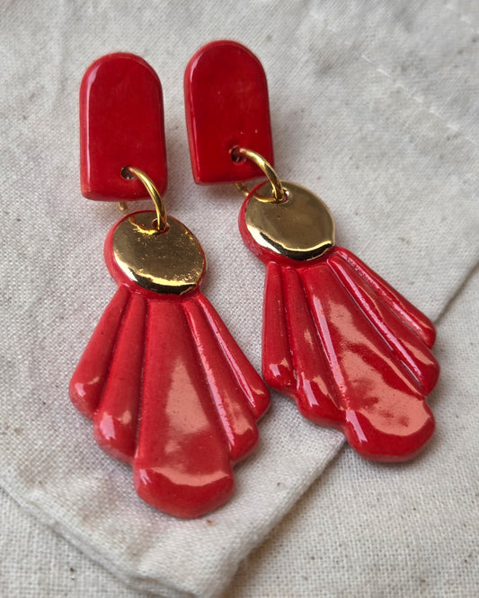 Aros art deco rojo lustre de oro L