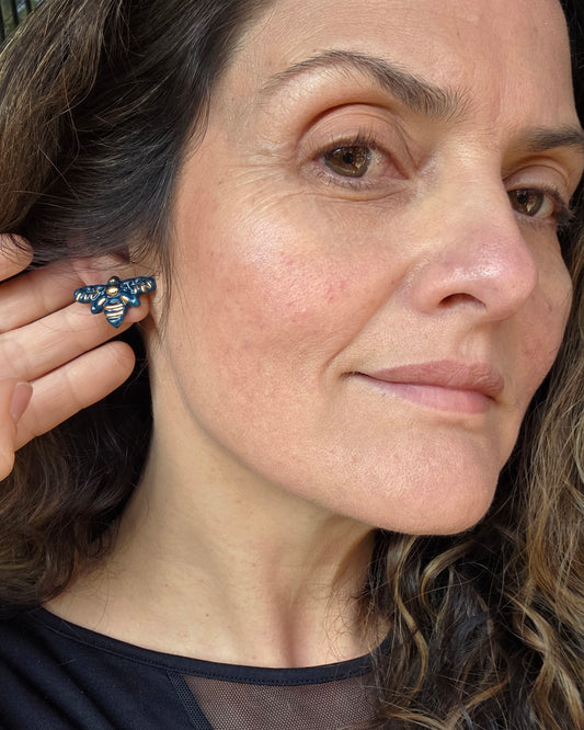 Aros 1 pieza abejas azul marino S + lustre de oro