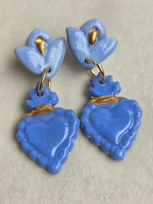 Aros sagrado corazón azul, celeste y oro