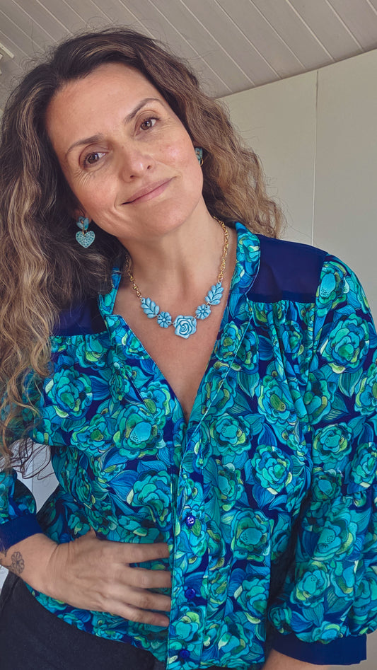 Aros cuore panal turquesa con oro