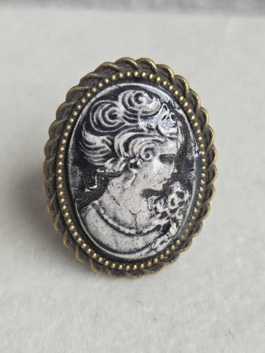 Anillos vintage ajustables plateados con negro