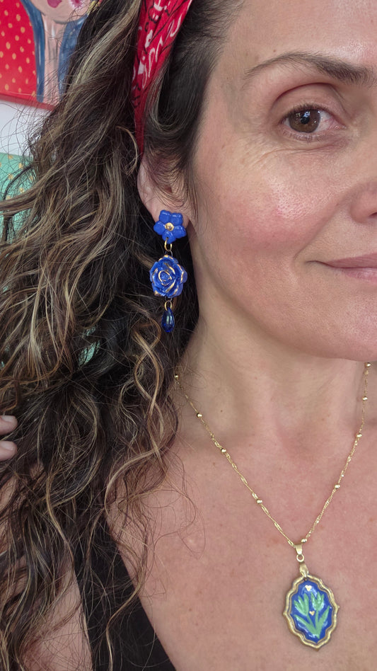 Aros rosas azules y oro, 3 piezas