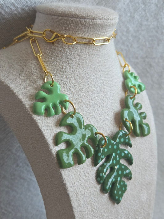 Collar MONSTERA 5 piezas en verde brillante