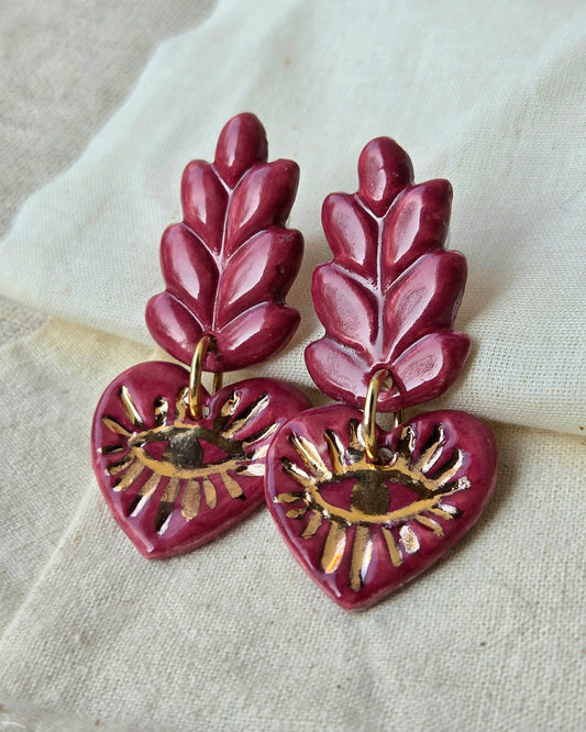 Aros corazón rayos 2 piezas magenta L