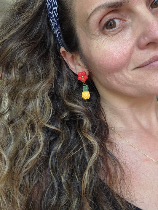 Aros 2 piezas piña con oro