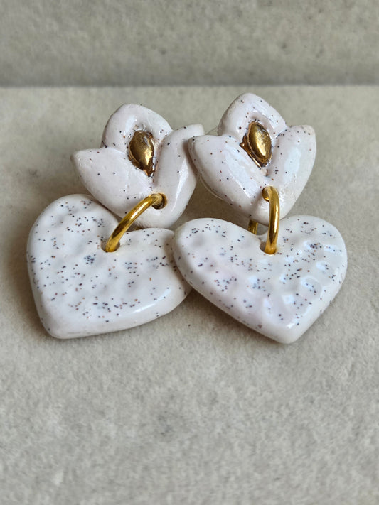 Aros cuore panal blanco con oro