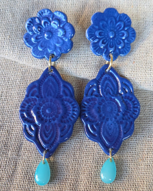 Aros 2 piezas + lagrimita XL azul