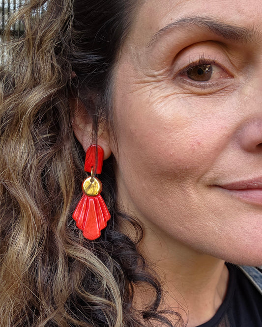 Aros art deco rojo lustre de oro L